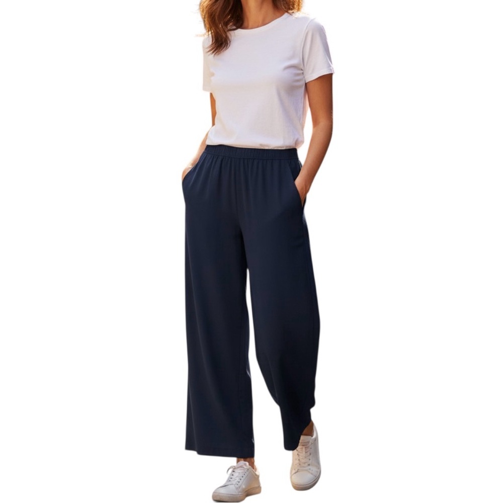 GS GLOBAL Wide Leg Navy Blue Harajuku Casual Baggy Korean Sport Pants M NWOT